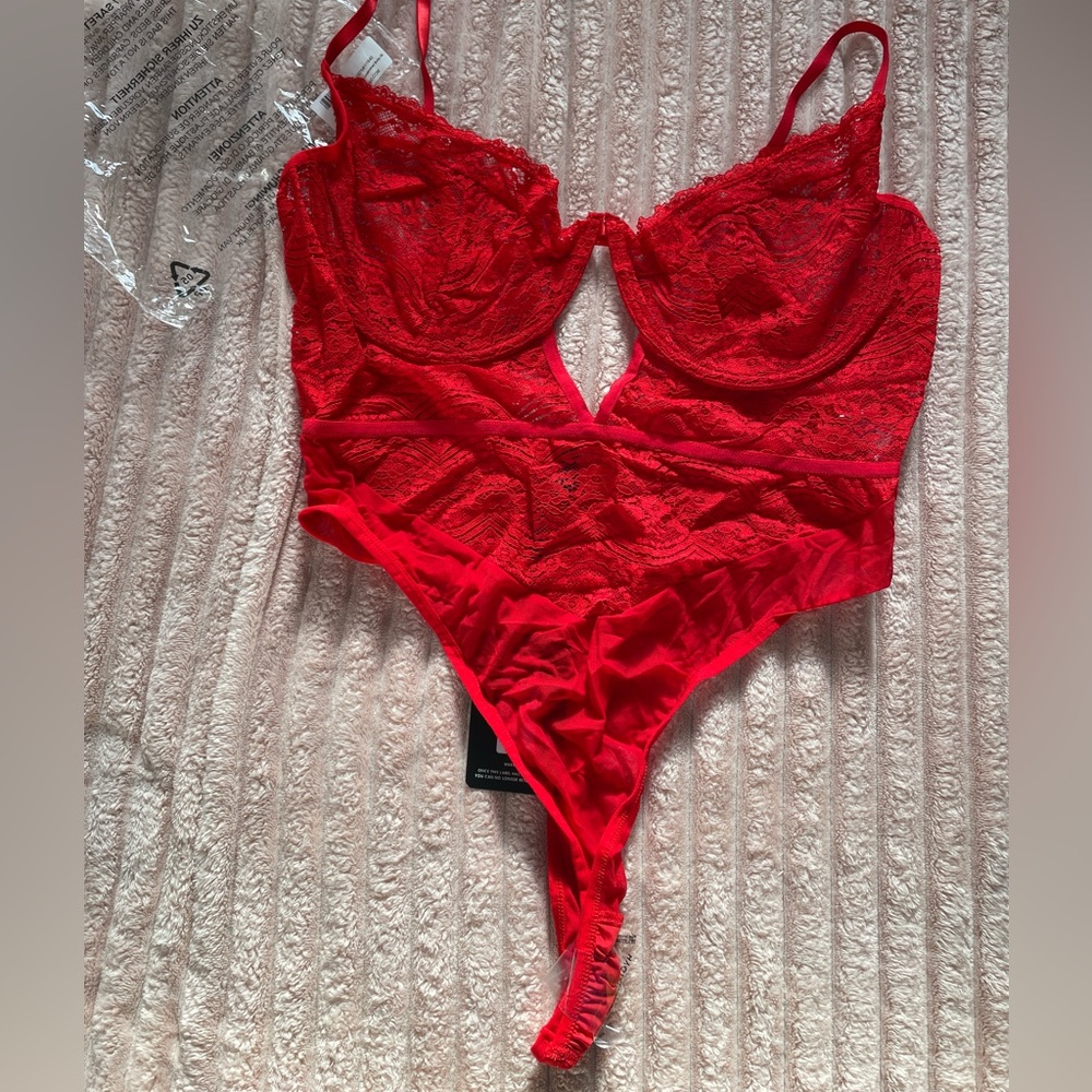 Red Cut Out underwires Body Suit